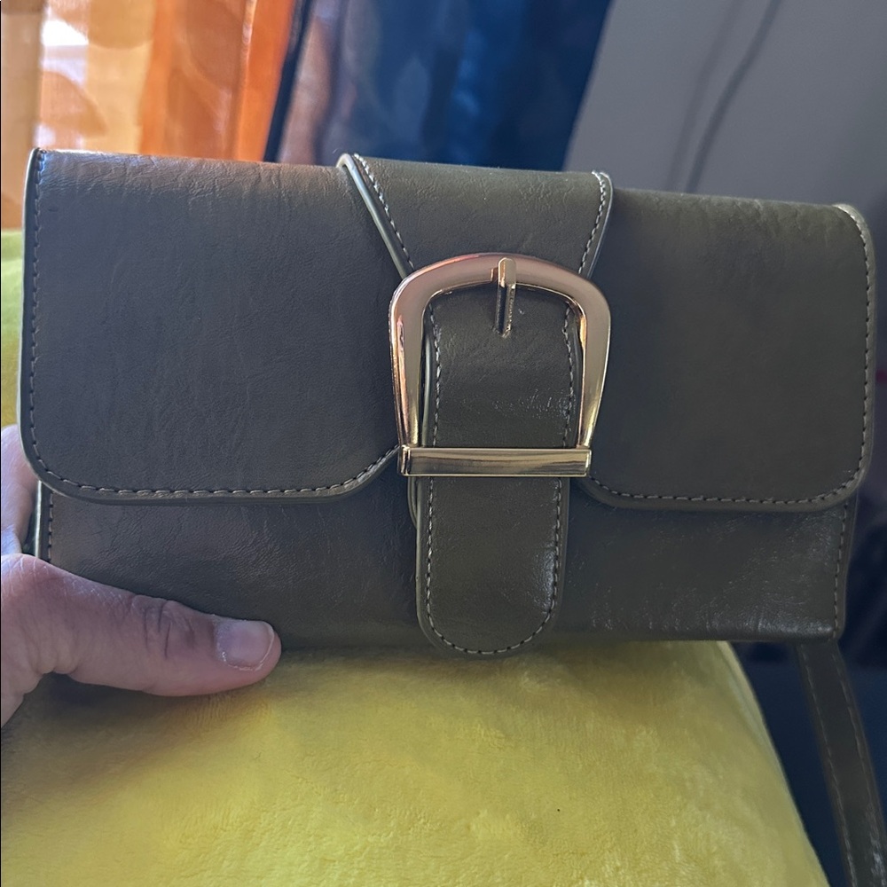 Elegant Army Green Vegan Leather Crossbody - Picture 4 of 16